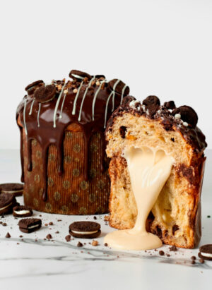 Panettone relleno chocolate blanco + oreo