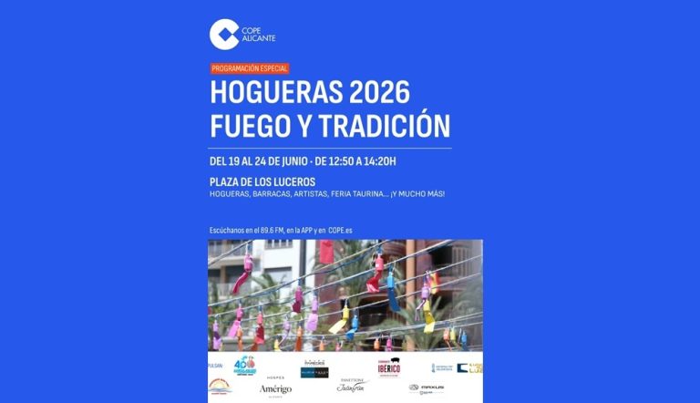 Equipo de COPE Alicante en la programaci&oacute;n especial de Hogueras 2026 desde la plaza de los Luceros